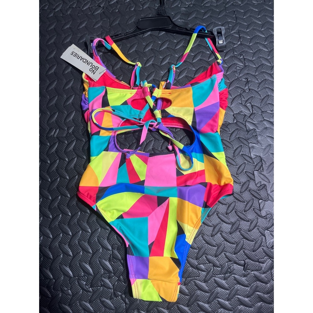 Geometric Cutout One Piece Swimsuit Colorblock Sexy Minimal No Boundaries XXS - Picture 3 of 4